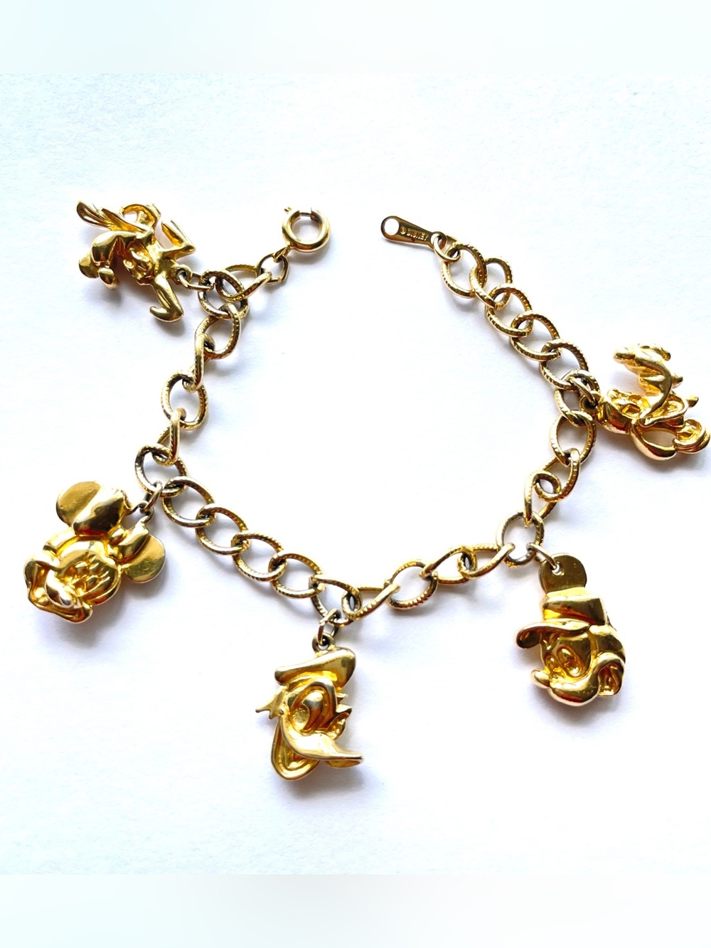 Disney Vintage Gold Tone Charm Bracelet Mickey and Friends